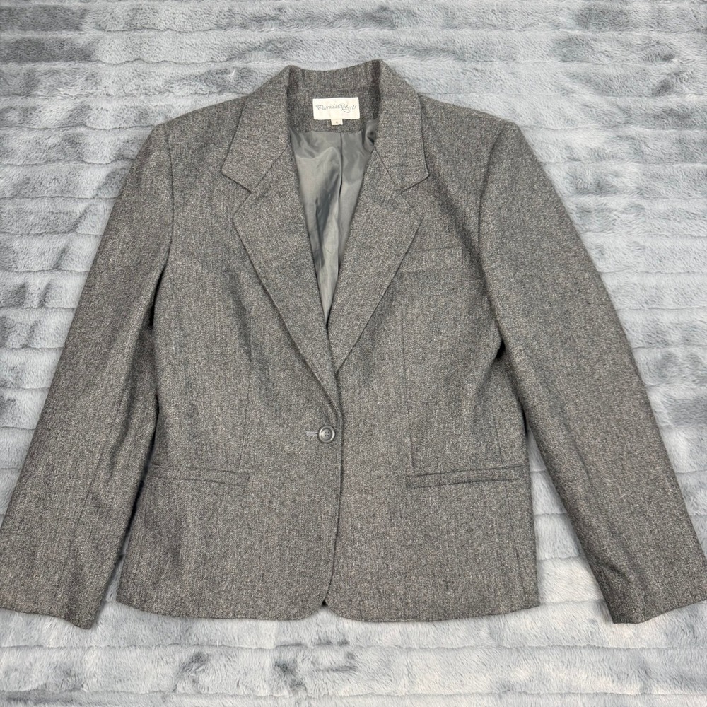 Patricia Roberts Womens Gray Wool Blend Single Button Blazer Jacket Size 6